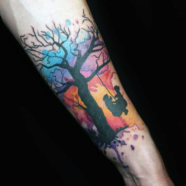 Guys Forearms Playing In Swing Watercolor Tattoo