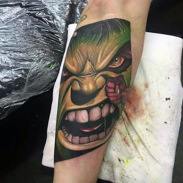 Guys Forearms Punching Hulk Tattoo