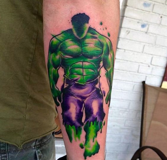 Guys Forearms Purple Green Hulk Tattoo
