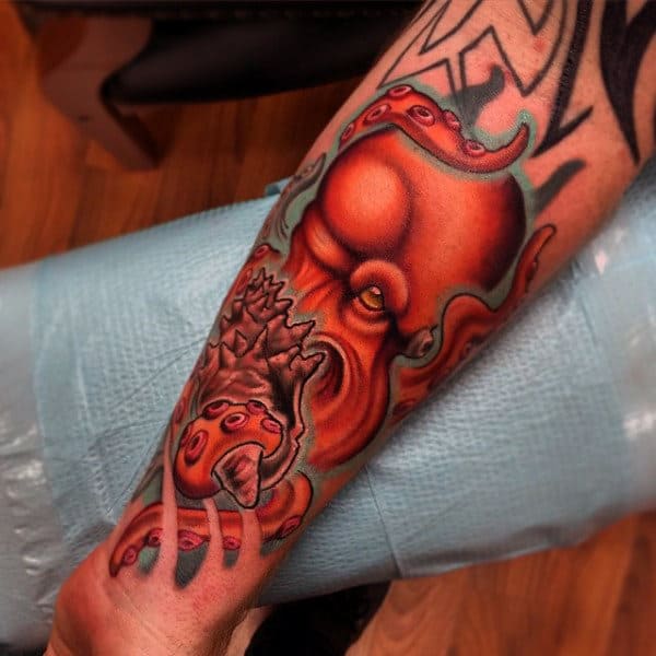 Guys Forearms Raging Orange New School Tattoo