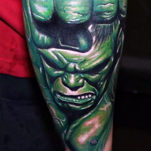 Guys Forearms Realistic Hulk Tattoo