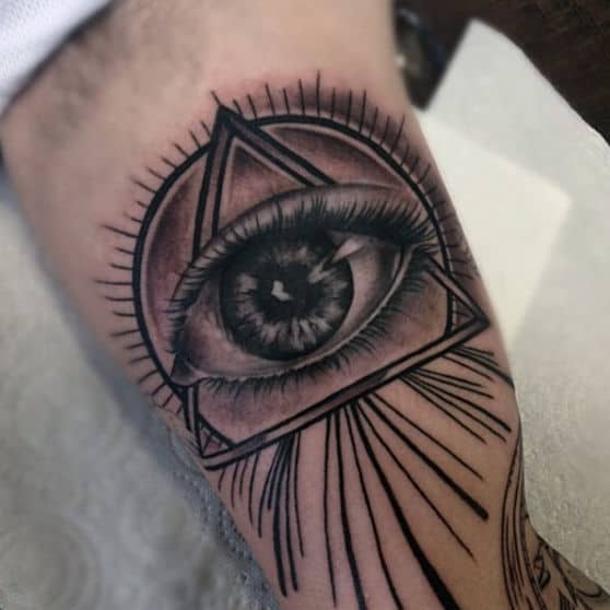 Guys Forearms Realistic Illuminati Tattoo