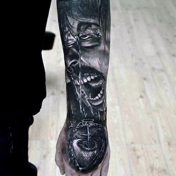 Guys Forearms Screaming Man Tattoo