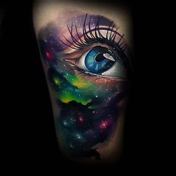 Guys Forearms Sick Blue Eye And Universe Tattoo