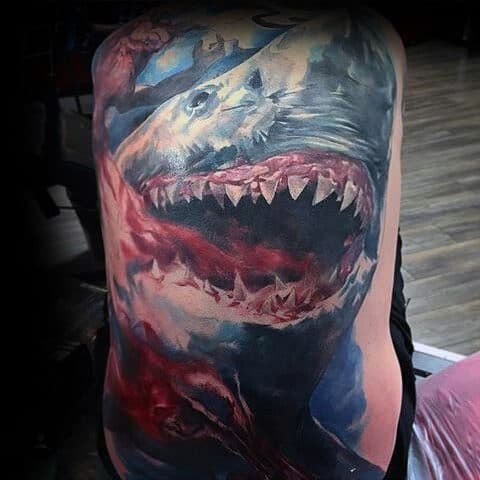 Guys Forearms Sick Whale With Red Tongue Tattoo