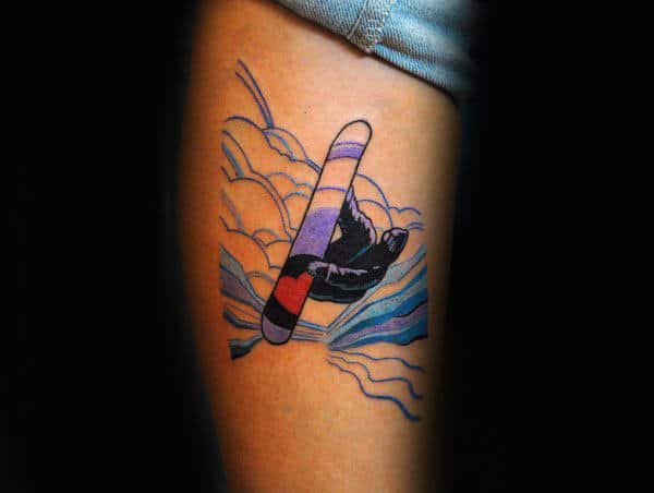 Guys Forearms Snowboard With Heart Tattoo