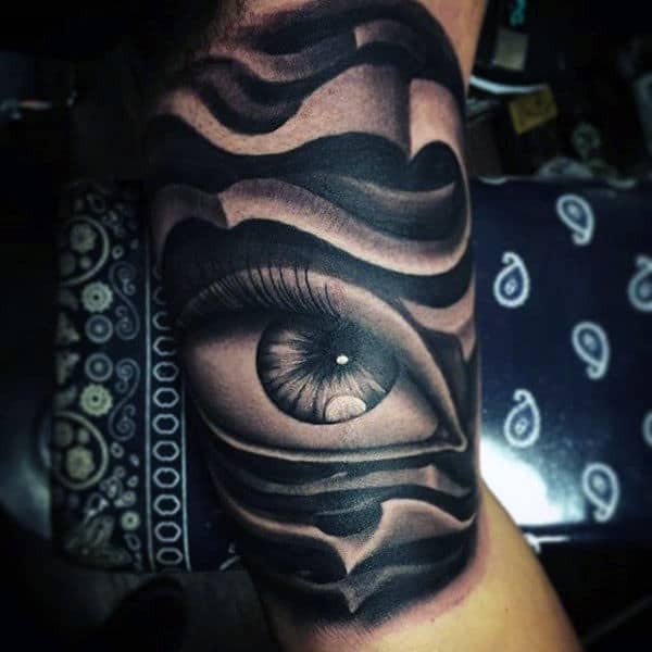 Guys Forearms Tribal Black Designed Eye Tattoo