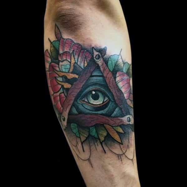 Guys Forearms Wooden Illuminati Tattoo