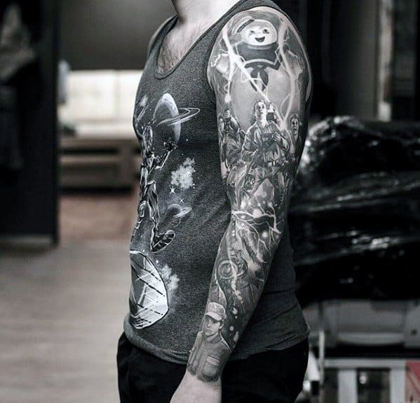 Guys Full Arm 3d Realistic Sleeve Ghostbusters Tattoos