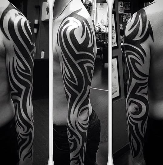 Guys Full Arm Sleeve Tribal Tattoo Designs