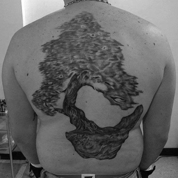 Guys Full Back Bonsai Tree Tattoo Ideas
