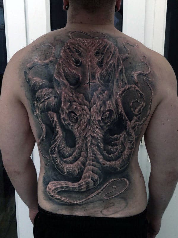 Guys Full Back Cthulhu Tattoo Design Ideas