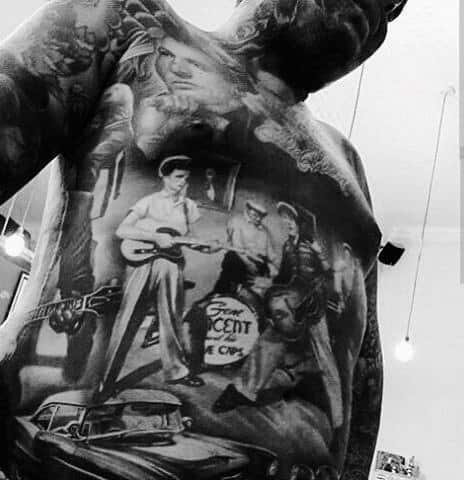 Guys Full Body Grey Retro Musical Night Realistic Tattoo