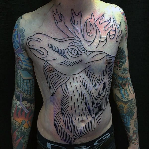 Guys Full Chest Moose Outline Tattoo Design Ideas