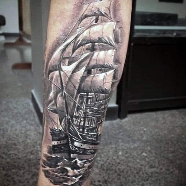 Guys Full Sail Tattoo On Men Wth White Ink
