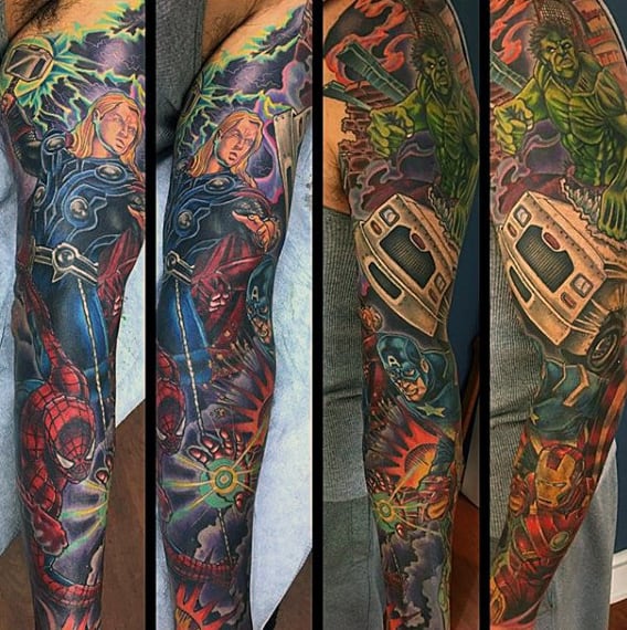 Guys Full Sleeve Amazing Hulk Tattoo