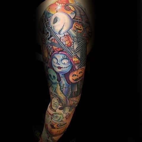 Guys Full Sleeve Fantastic Halloween Tattoo
