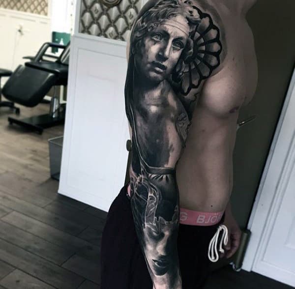 Guys Full Sleeve Original Black And Grey Shaded Sleeve Tattoo Inspiration