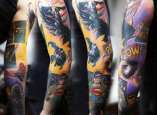 Guys Full Sleeve Spiderman Tattoo