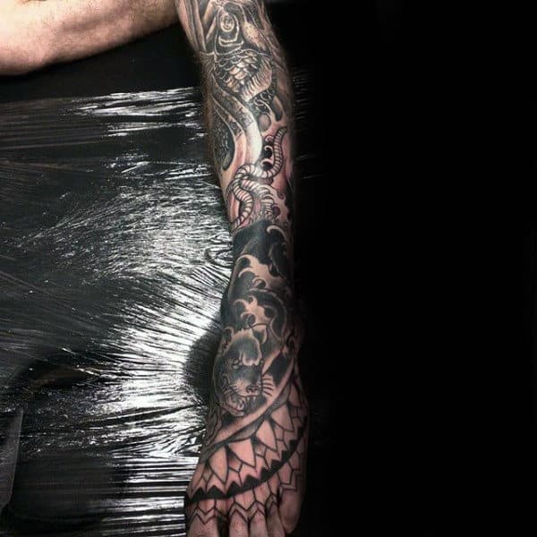 Guys Full Sleeve Tattoo Designs With Rat And Tribal
