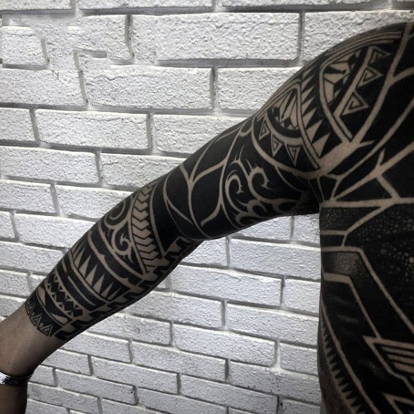 Guys Full Sleeves Black And White Sick Tattoo
