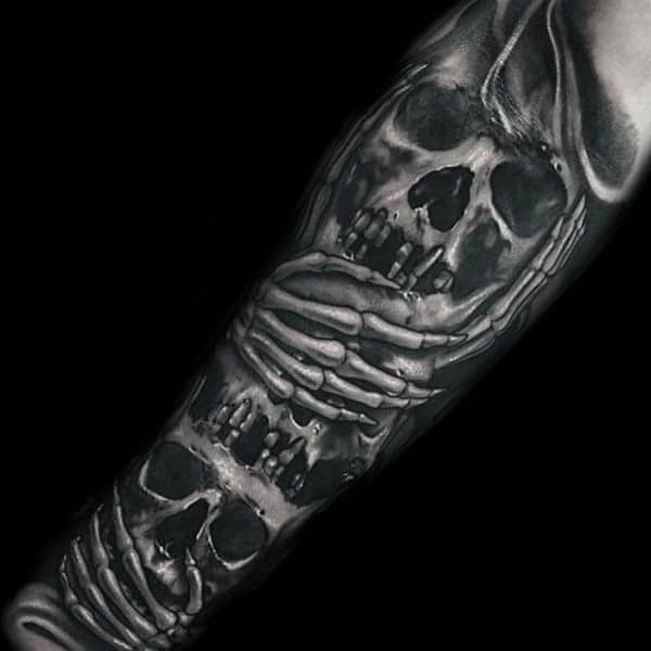 Guys Full Sleeves Bony Hands And Skull Manly Tattoo