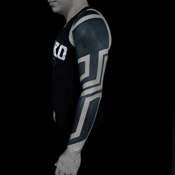 Guys Full Sleeves Lined Black Pattern Tattoo