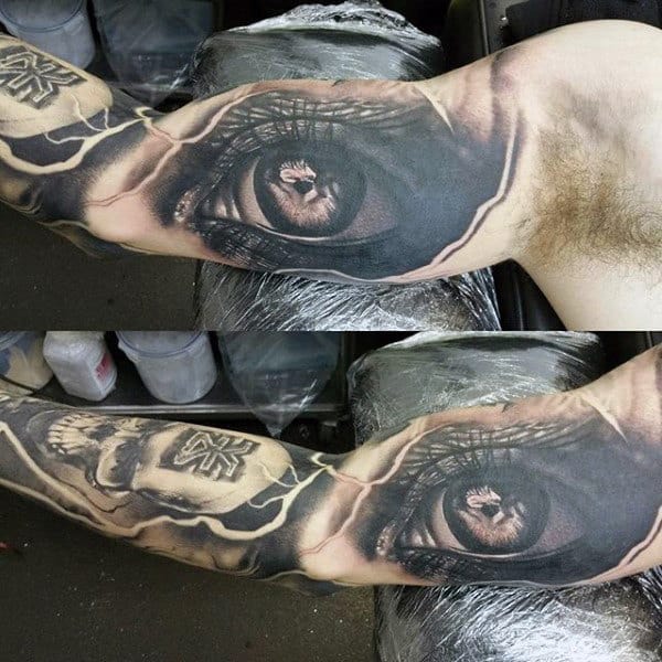 Guys Full Sleeves Manly Clear Eye Tattoo