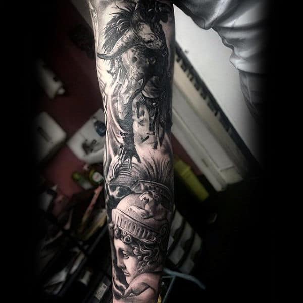 Guys Full Sleeves Wonderful Black And Grey Tattoo