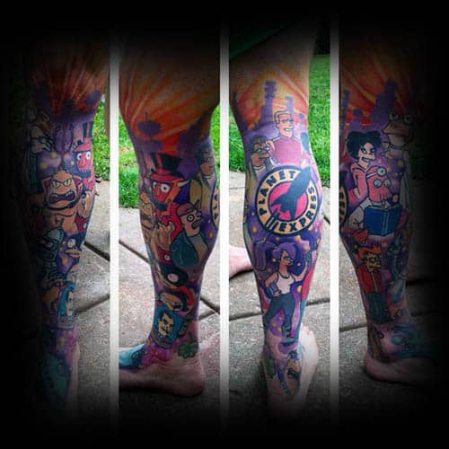 Guys Futurama Leg Sleeve Themed Tattoo Design Ideas