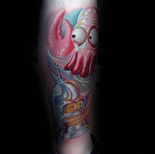 Guys Futurama Themed Leg Tattoo Ideas