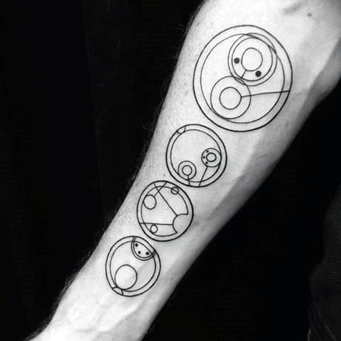 Guys Gallifreyan Geometric Circles Inner Forearm Tattoo Design
