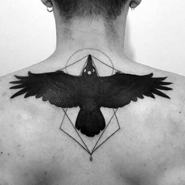 Guys Game Of Thrones Tattoo Three Eyed Bird On Upper Back