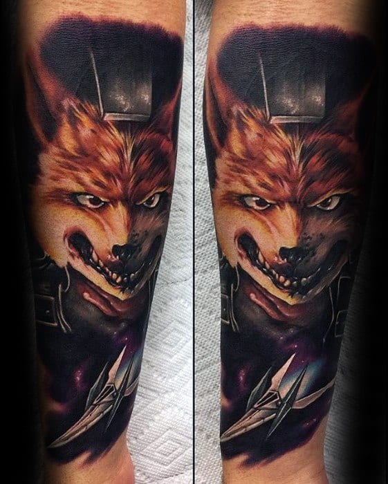 Guys Gamer Forearm Fox Tattoo Design Idea Inspiration