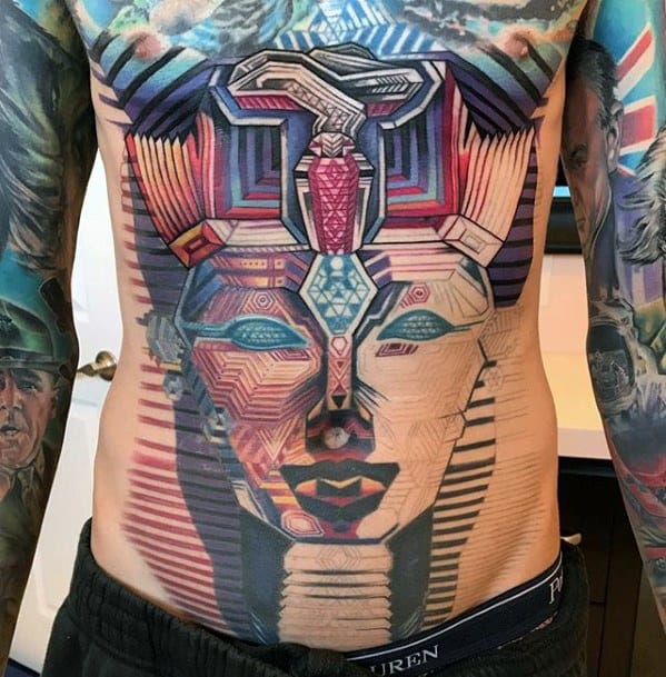 Guys Geometric 3d Chest Tattoo Deisgns