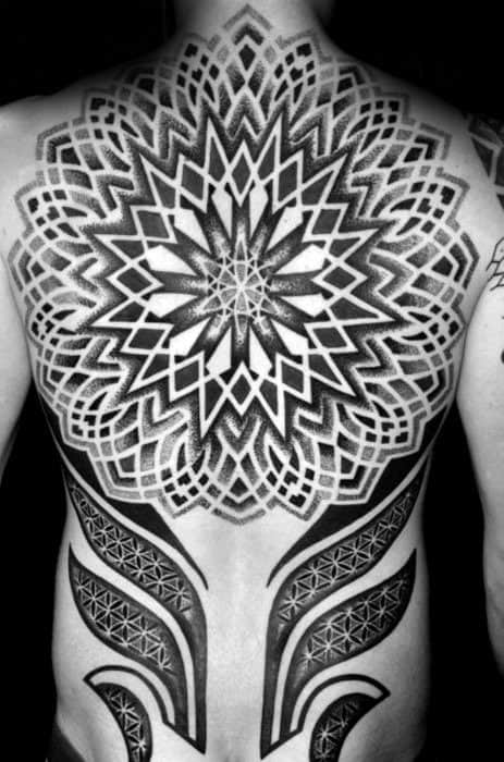Guys Geometric Back Tattoos