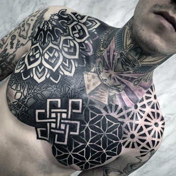 Guys Geometric Chest Tattoo