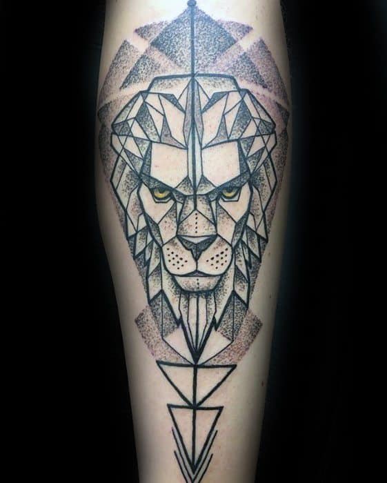Guys Geometric Lion Forearm Tattoo Deisgns