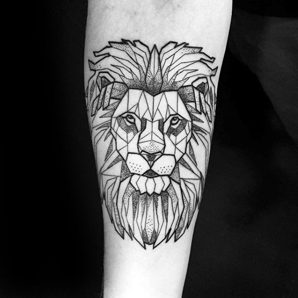Guys Geometric Lion Tattoos On Forearm