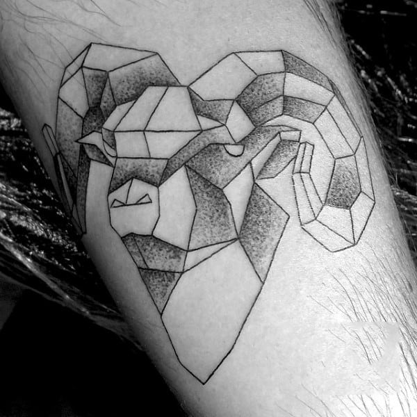 Guys Geometric Shaded Aries Arm Tattoo Of Ram