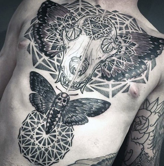 Guys Geometric Tattoo Art On Chest