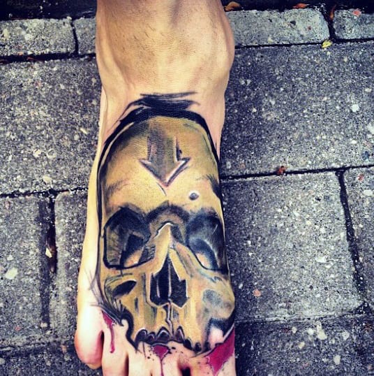 Guys Graffiti Skull Foot Tattoo