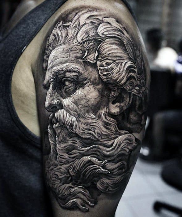 Guys Greek God Statue Half Sleeve Tattoos With Greatest Design