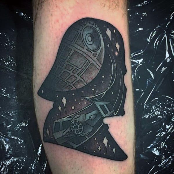 Guys Grey Darth Vader Tattoo