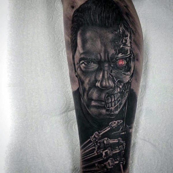 Guys Half Human Half Cyborg Terminator Sleeve Tattoo