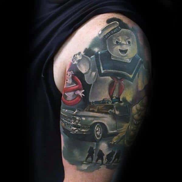 Guys Half Sleeve 3d Ghostbusters Tattoo Deisgns