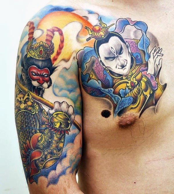 Guys Half Sleeve Monkey King Tattoo Ideas