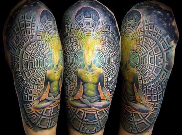 Guys Half Sleeve Tattoos With Consciousness Design