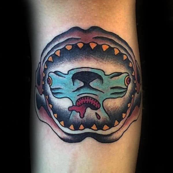 Guys Hammerhead Shark Jaw Inner Forearm Tattoo