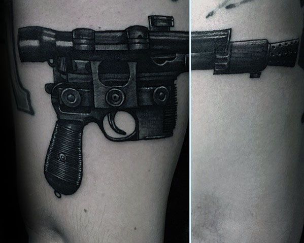 Guys Han Solo Gun Thigh Tattoos